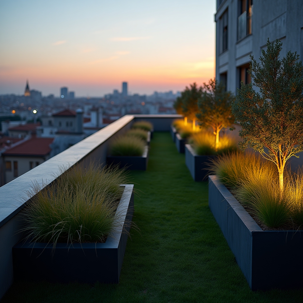 Irrigazione su terrazza verde con vista panoramica