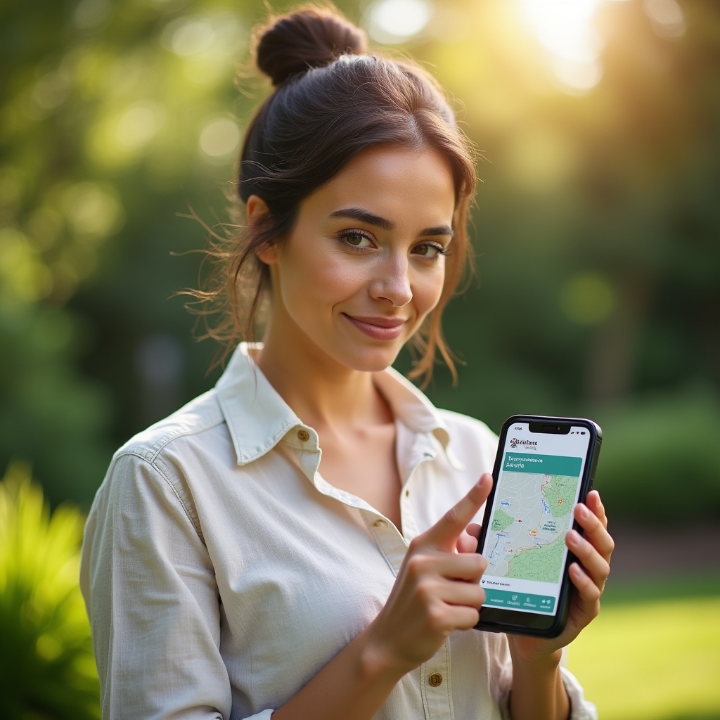 Smartphone con app di controllo irrigazione smart in giardino